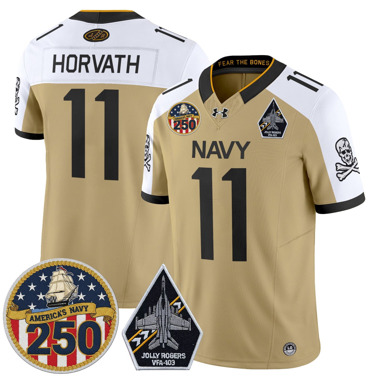 Men's Navy Midshipmen 'Jolly Rogers Edition' Vapor Limited Jersey - 250th Anniversary Patch - All Stitched