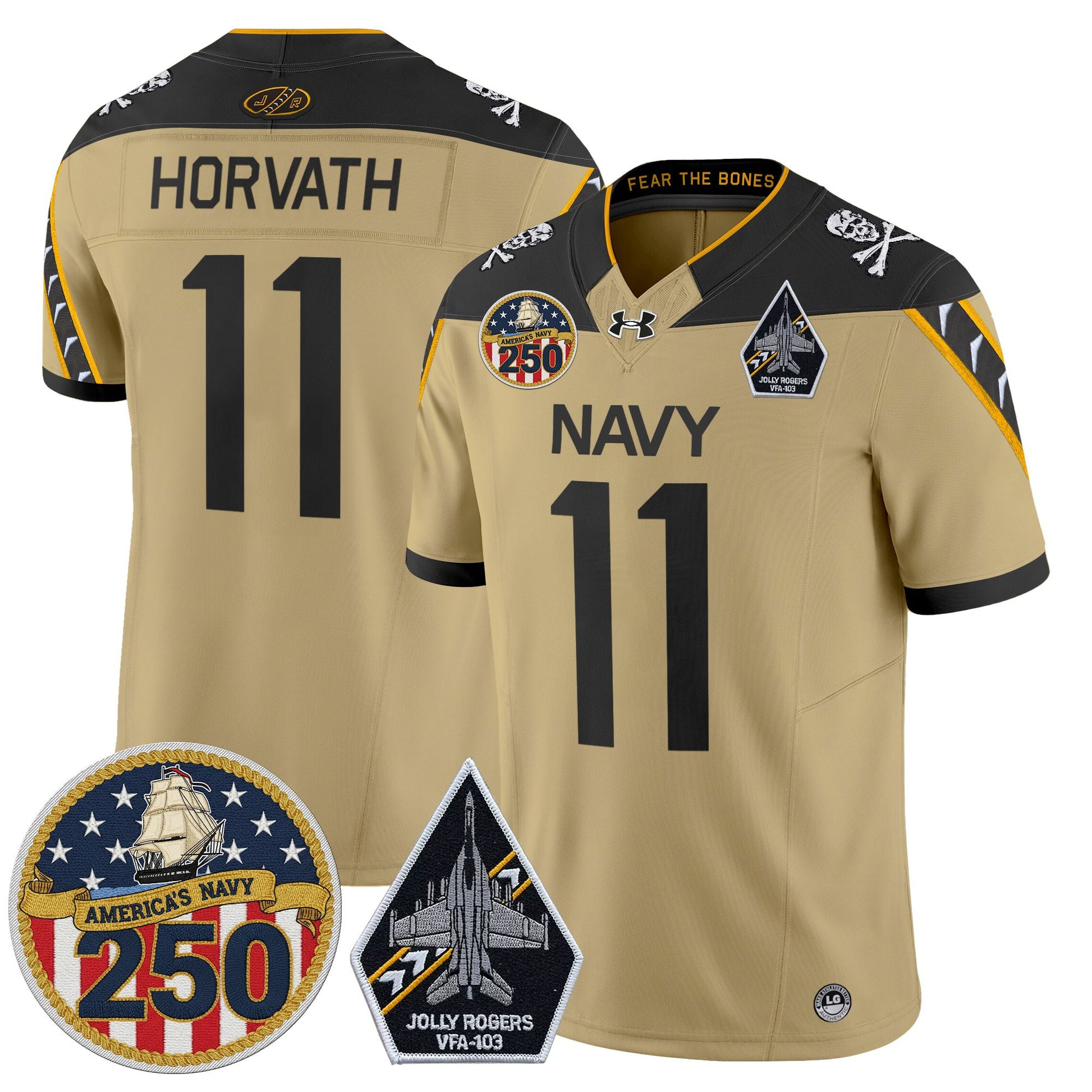 Men's Navy Midshipmen 'Jolly Rogers Edition' Vapor Limited Jersey - 250th Anniversary Patch - All Stitched