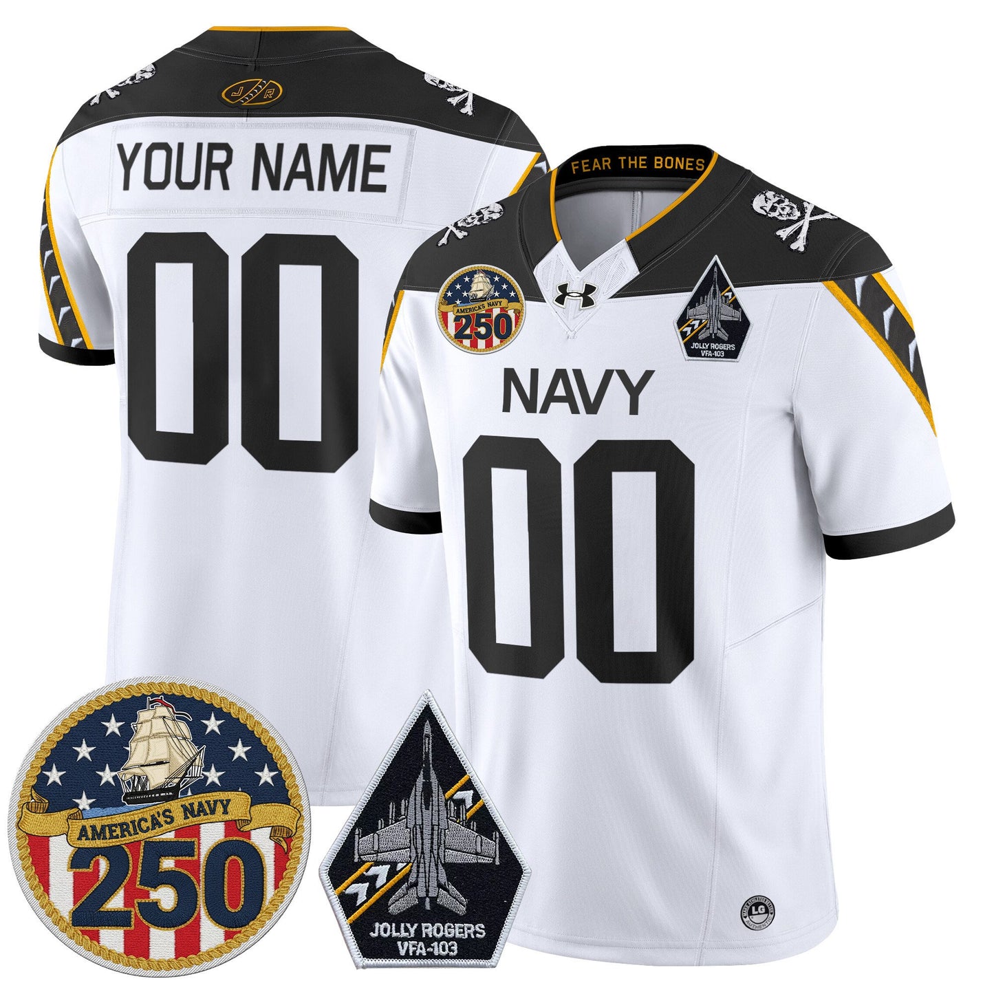 Navy Midshipmen 'Jolly Rogers Edition' Vapor Limited Custom Jersey - 250th Anniversary Patch - All Stitched