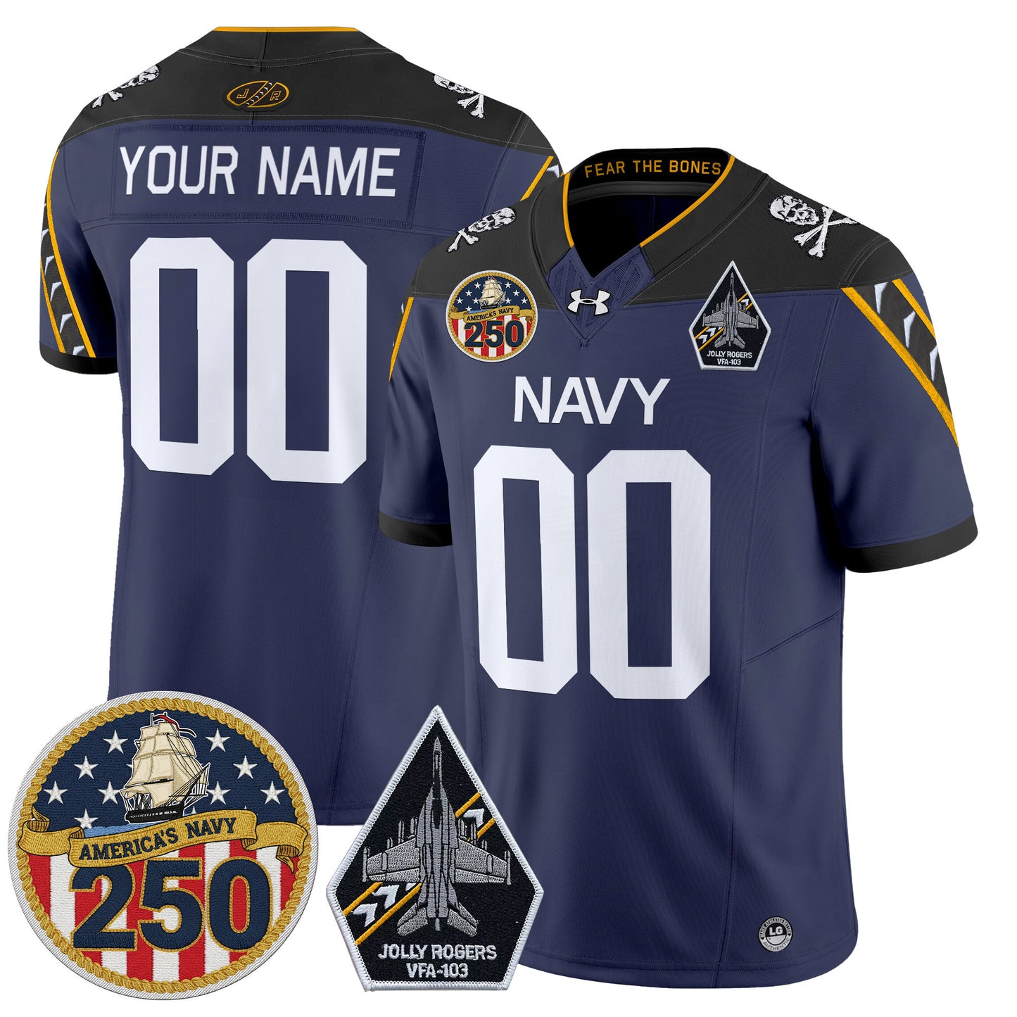 Navy Midshipmen 'Jolly Rogers Edition' Vapor Limited Custom Jersey - 250th Anniversary Patch - All Stitched