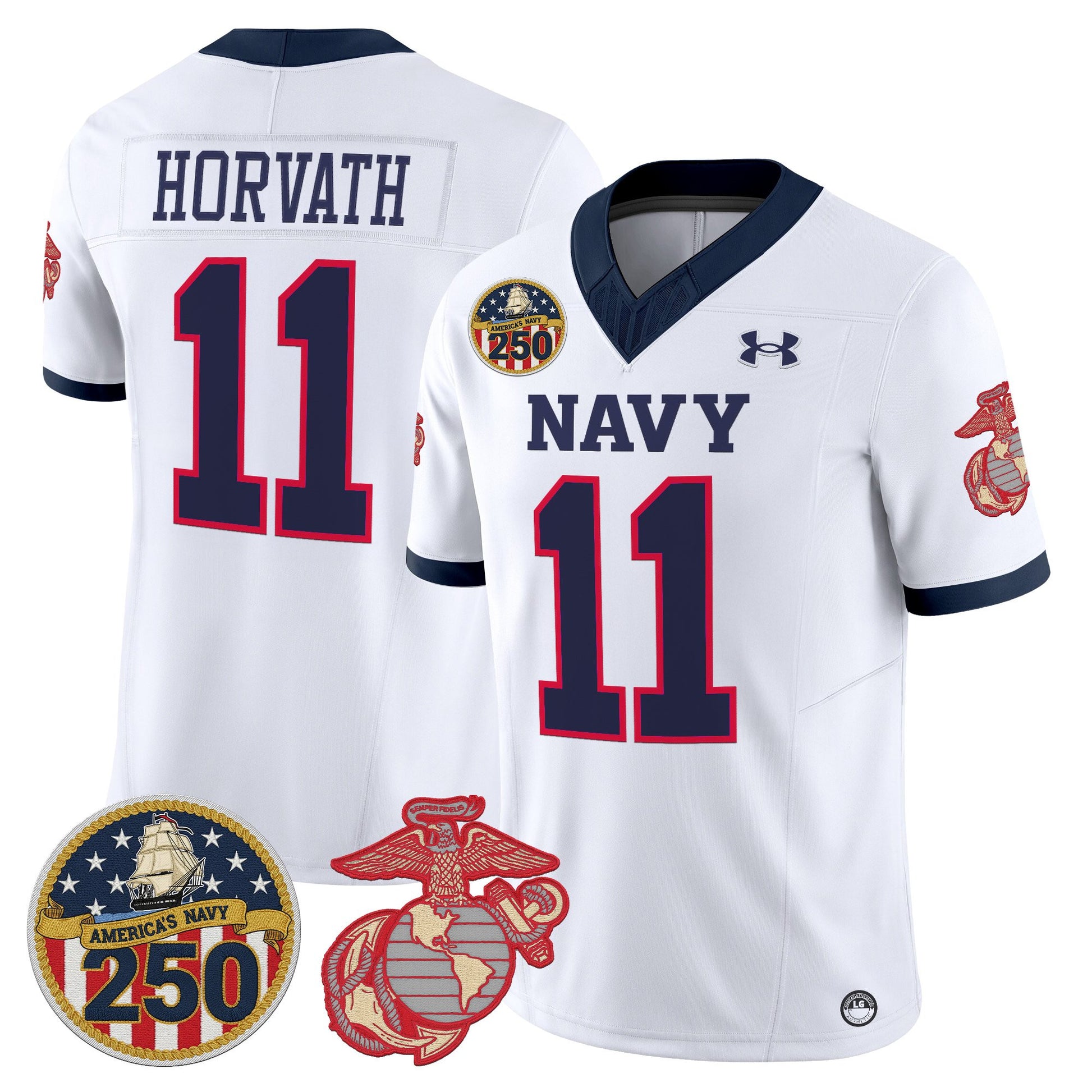 Men's Navy Midshipmen Vapor USMC Premier Jersey - 250th Anniversary Patch - All Stitched