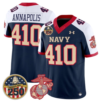 Men's Navy Midshipmen Vapor USMC Premier Jersey - 250th Anniversary Patch - All Stitched