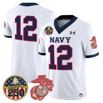 Men's Navy Midshipmen Vapor USMC Premier Jersey - 250th Anniversary Patch - All Stitched