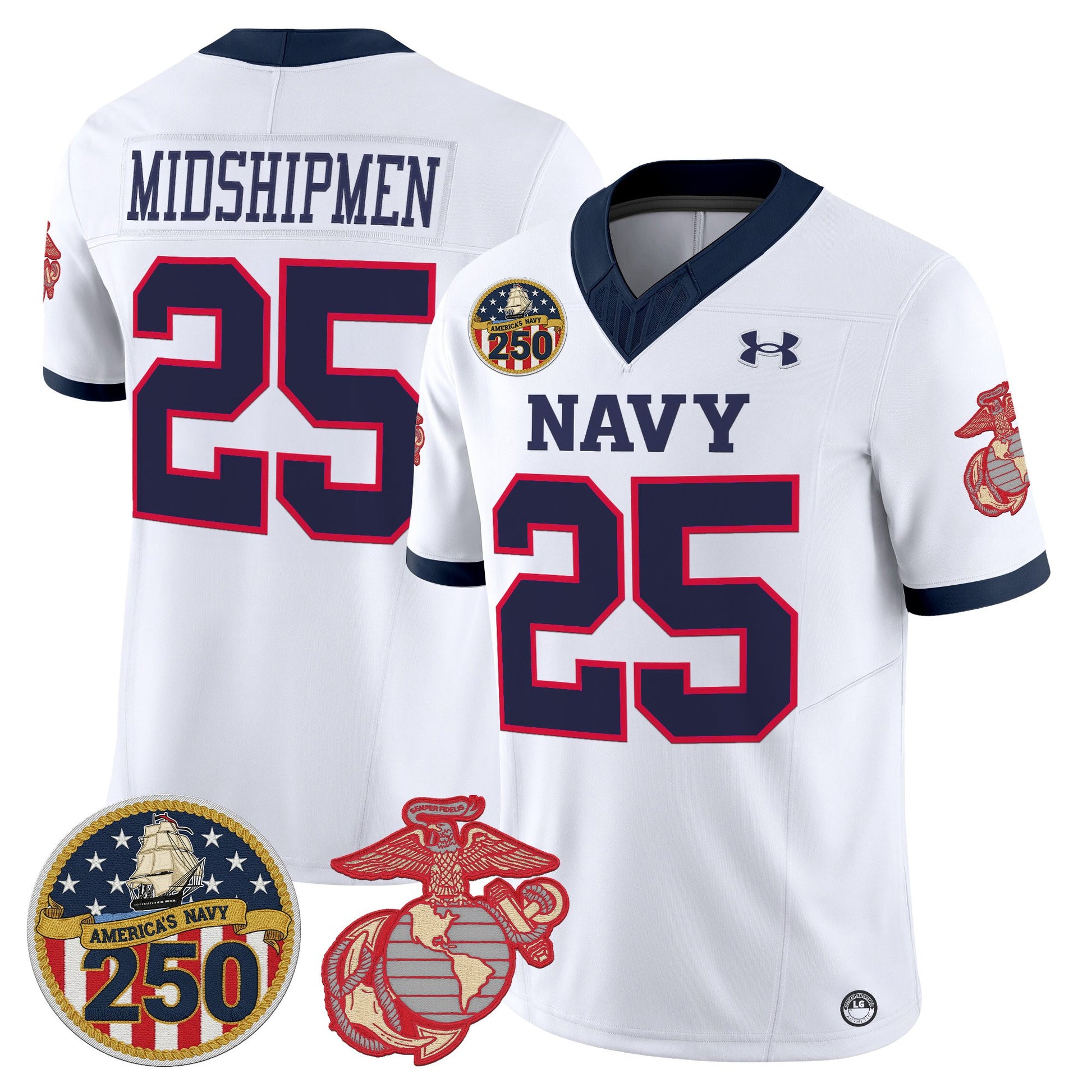 Men's Navy Midshipmen Vapor USMC Premier Jersey - 250th Anniversary Patch - All Stitched