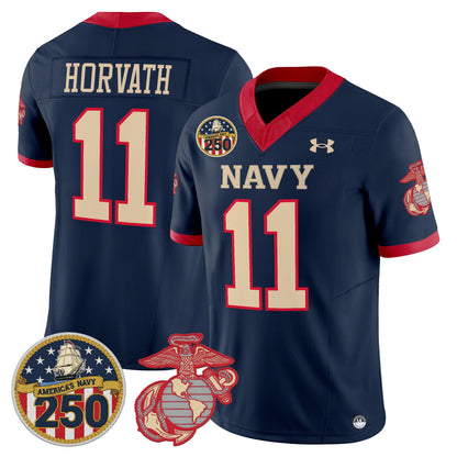 Men's Navy Midshipmen Vapor USMC Premier Jersey - 250th Anniversary Patch - All Stitched
