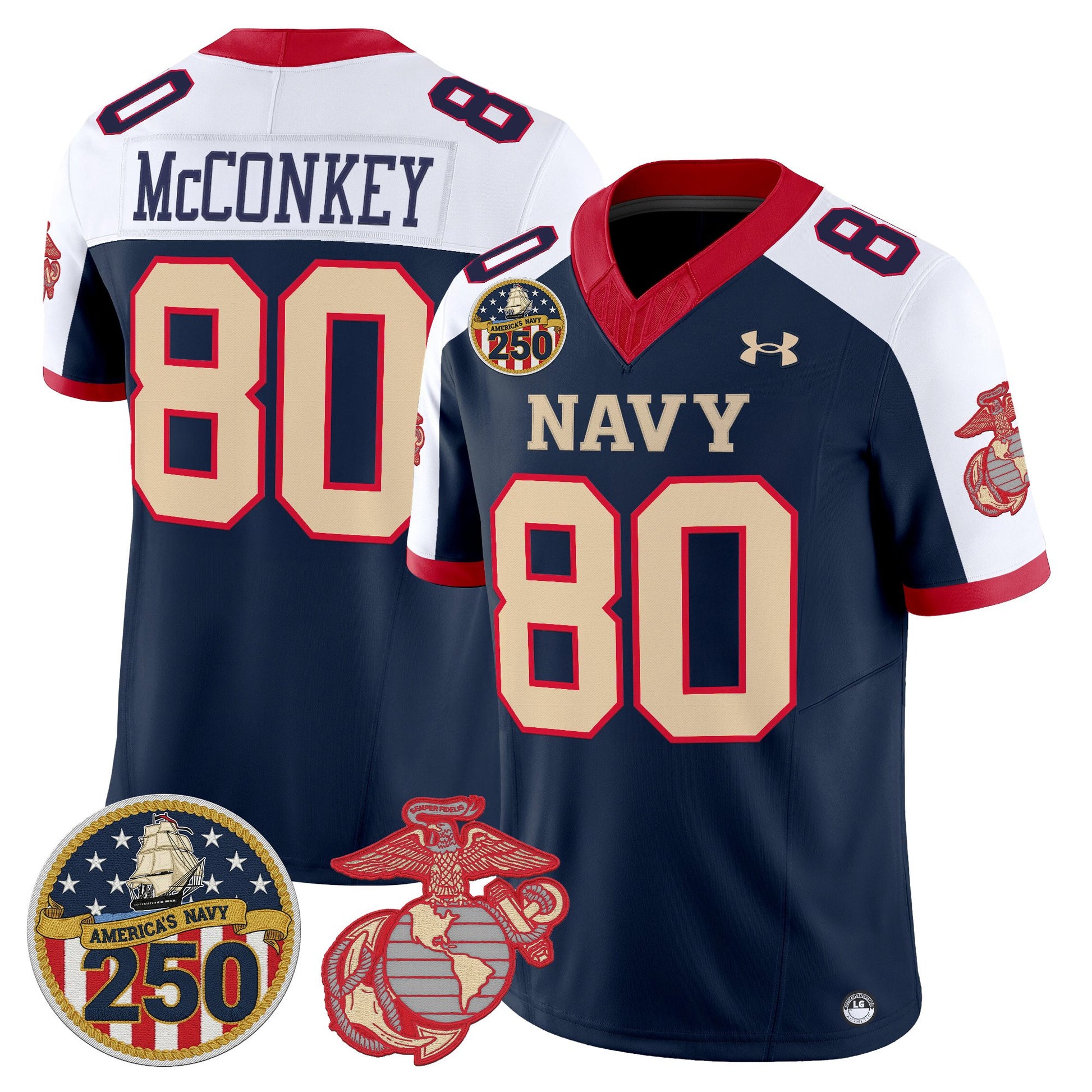 Men's Navy Midshipmen Vapor USMC Premier Jersey - 250th Anniversary Patch - All Stitched