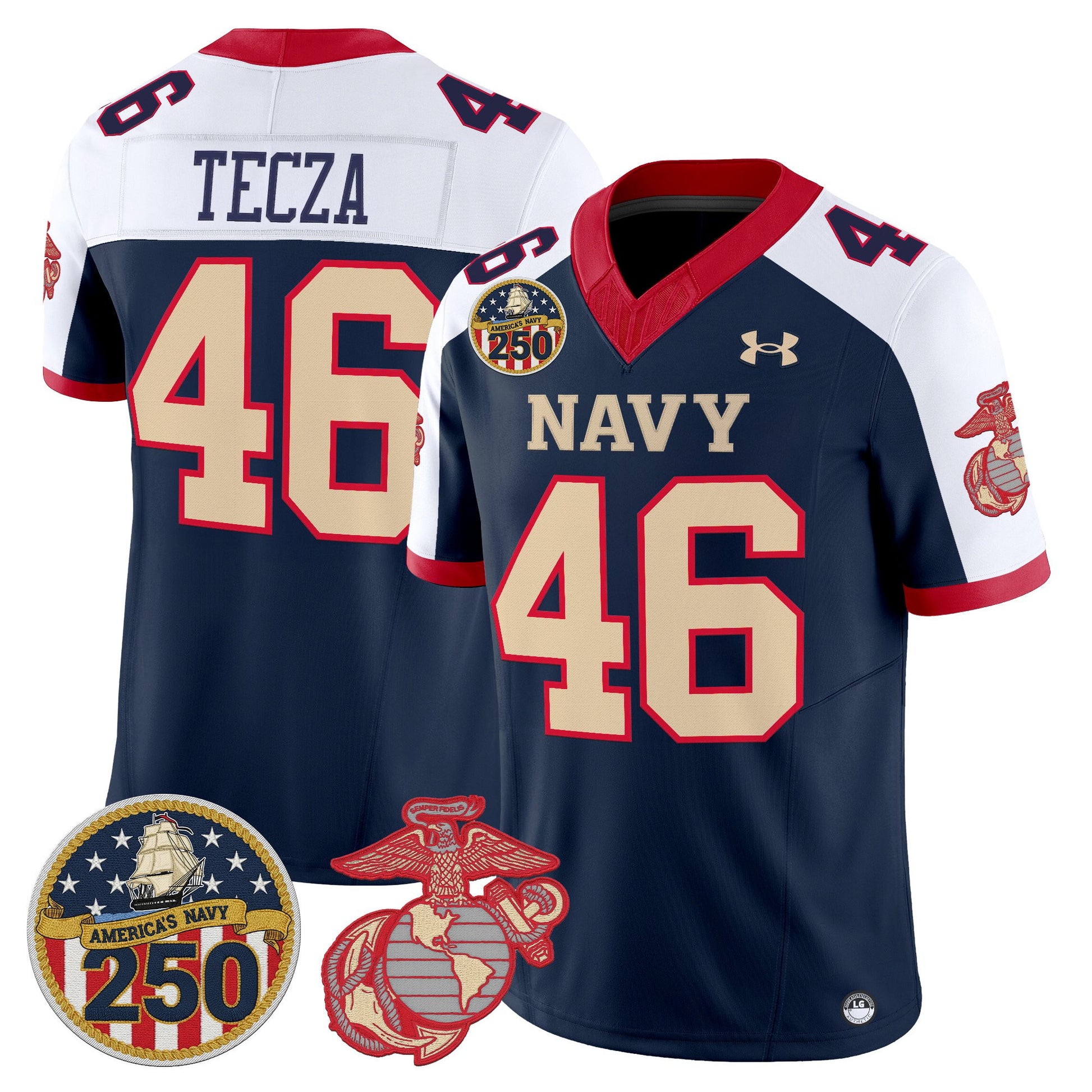 Men's Navy Midshipmen Vapor USMC Premier Jersey - 250th Anniversary Patch - All Stitched