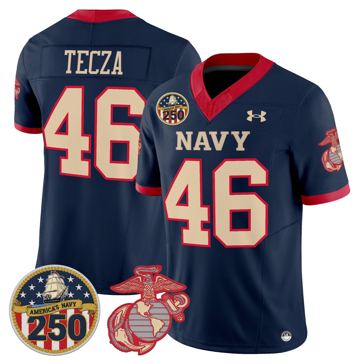 Men's Navy Midshipmen Vapor USMC Premier Jersey - 250th Anniversary Patch - All Stitched