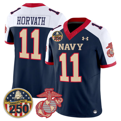 Men's Navy Midshipmen Vapor USMC Premier Jersey - 250th Anniversary Patch - All Stitched