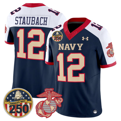Men's Navy Midshipmen Vapor USMC Premier Jersey - 250th Anniversary Patch - All Stitched