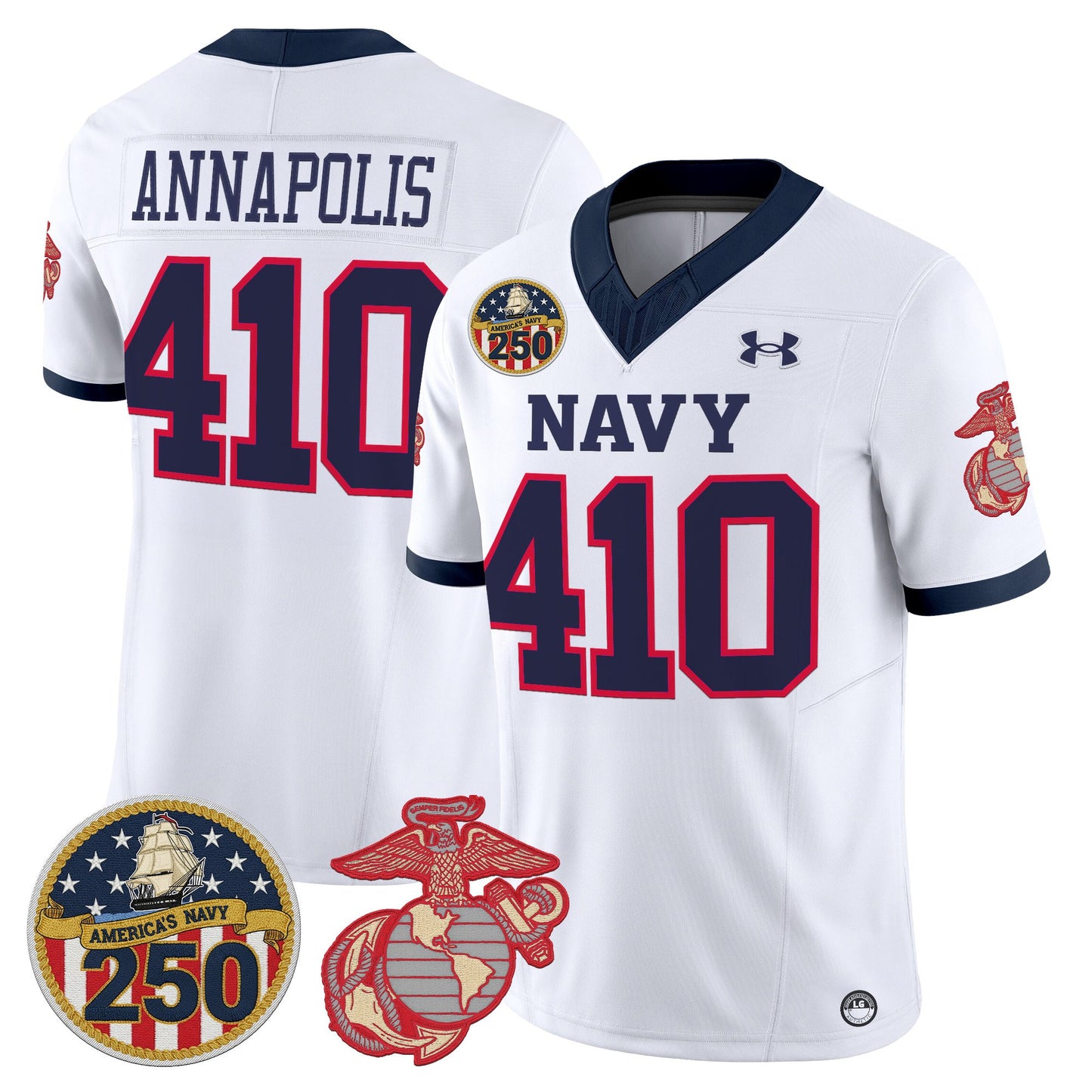 Men's Navy Midshipmen Vapor USMC Premier Jersey - 250th Anniversary Patch - All Stitched