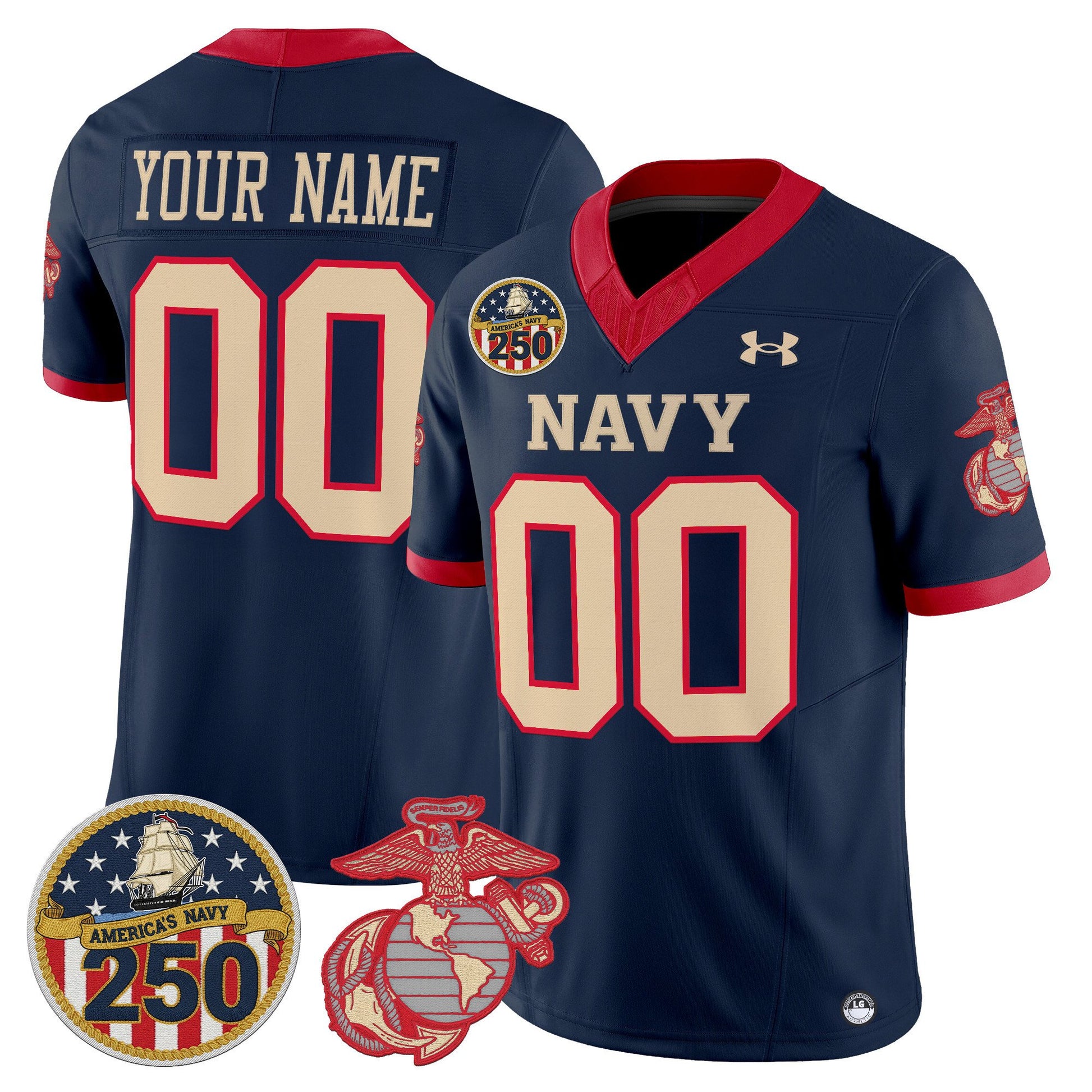 Navy Midshipmen Vapor USMC Premier Custom Jersey - 250th Anniversary Patch - All Stitched
