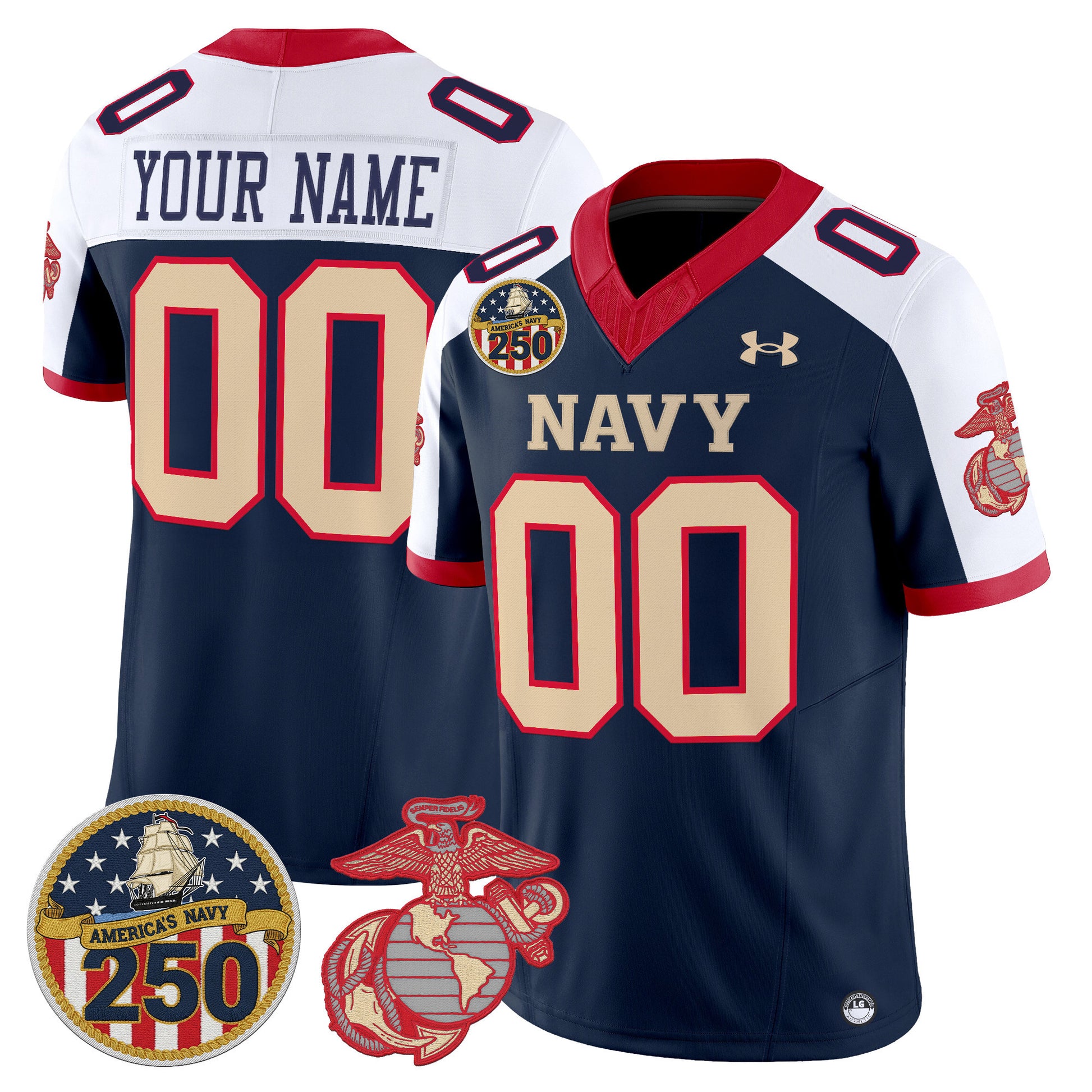 Navy Midshipmen Vapor USMC Premier Custom Jersey - 250th Anniversary Patch - All Stitched