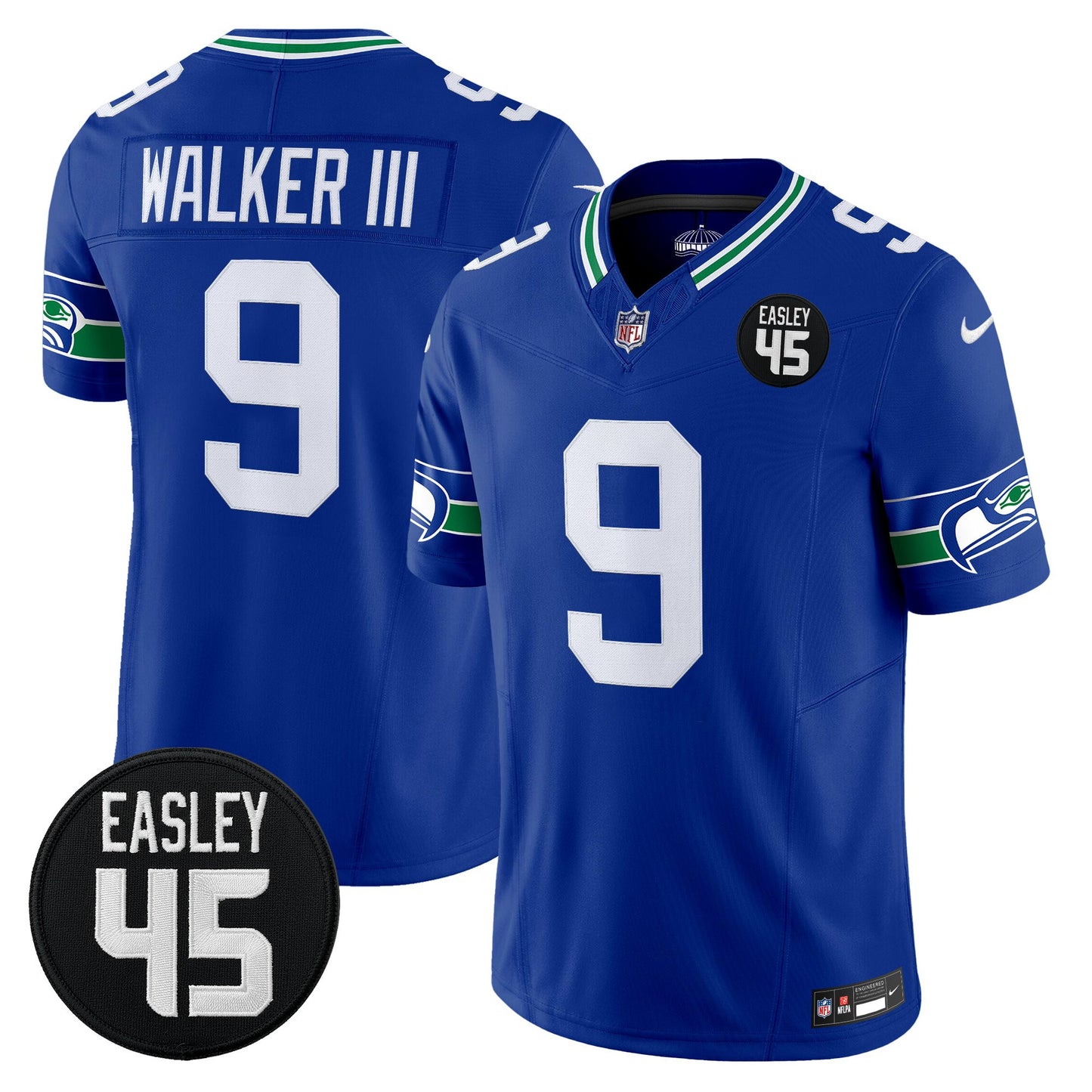 Men's Seattle Seahawks #45 Kenny Easley Memorial Patch Vapor Limited Jersey - All Stitched
