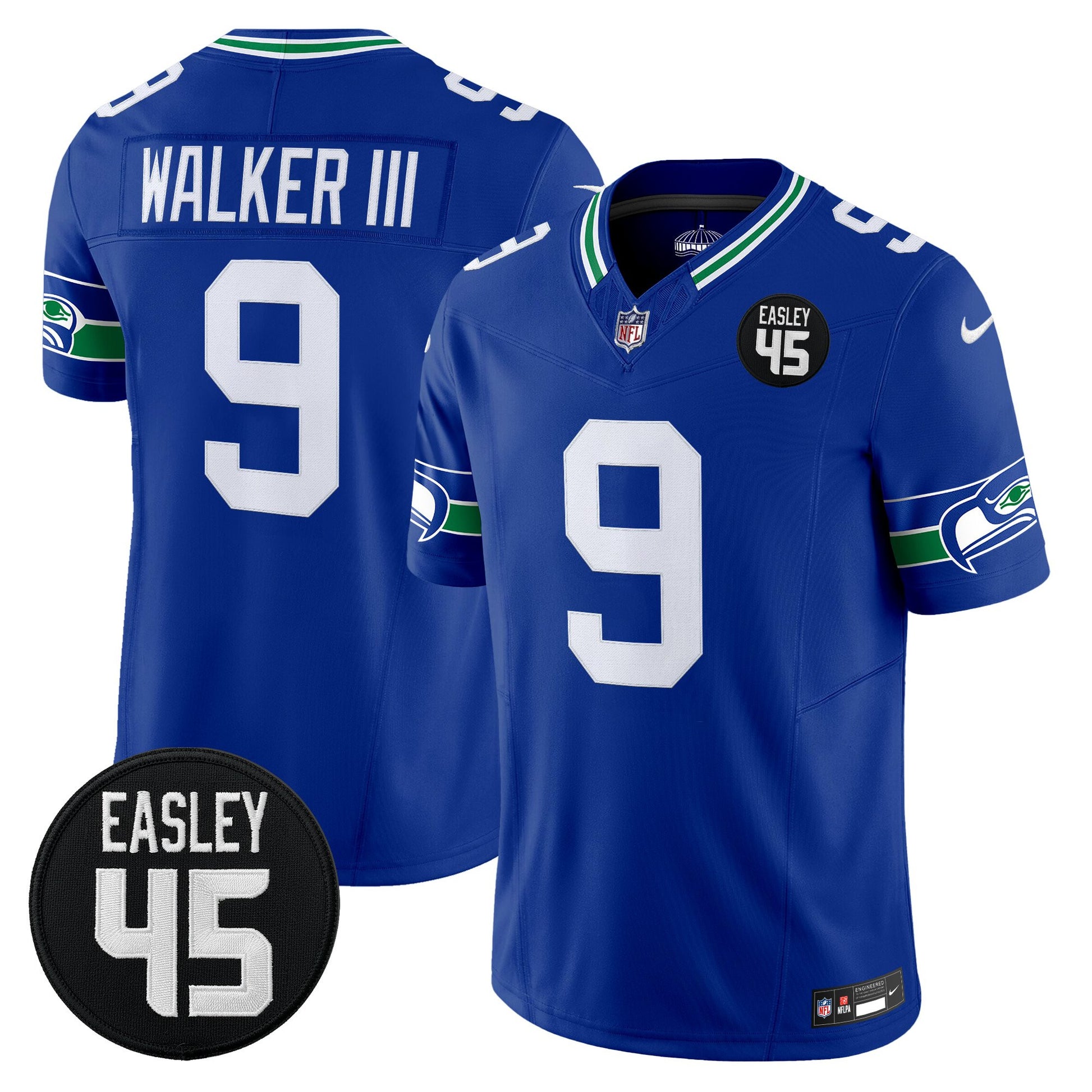 Men's Seattle Seahawks #45 Kenny Easley Memorial Patch Vapor Limited Jersey - All Stitched