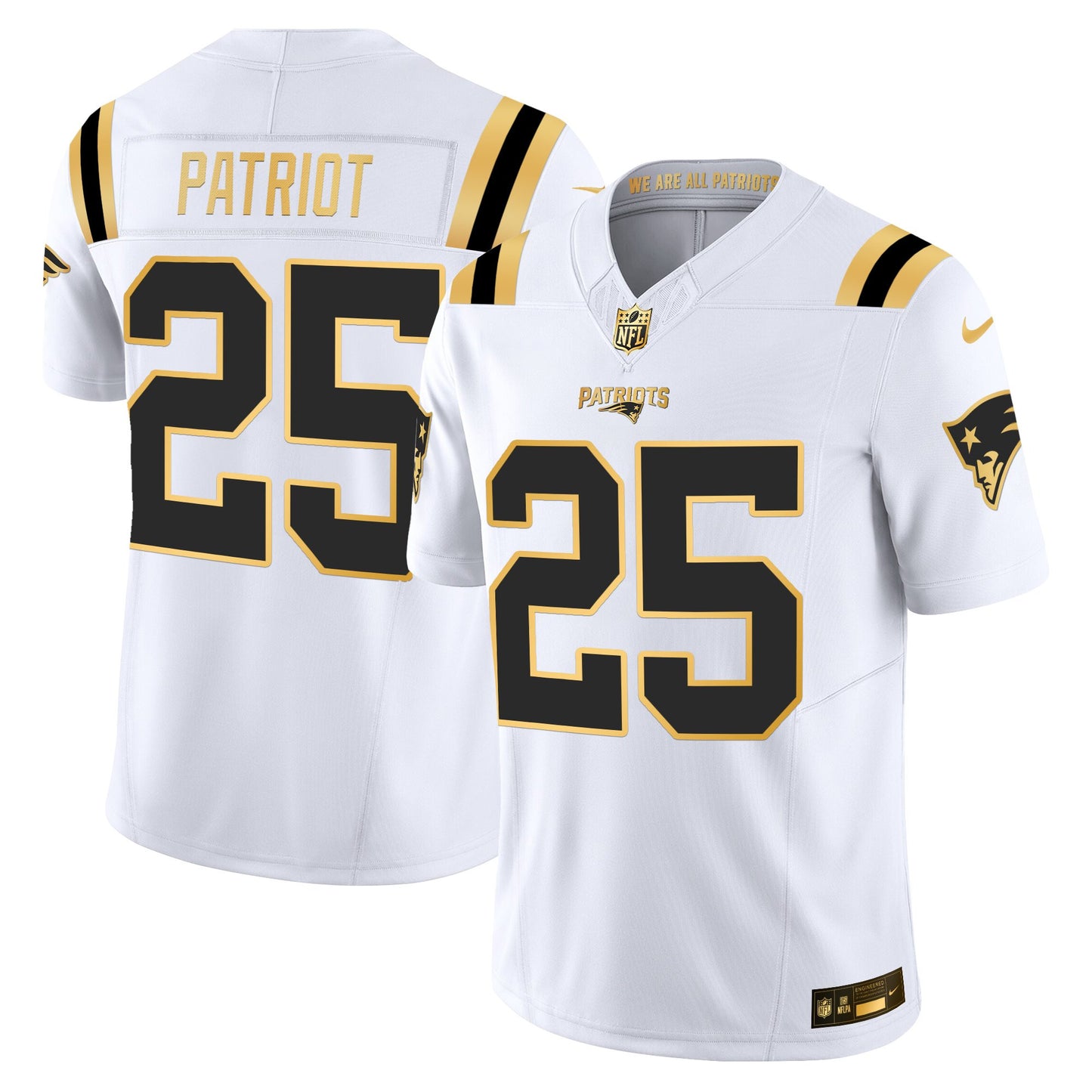 Men's New England Patriots 2025 Gold Vapor Limited Jersey - All Stitched