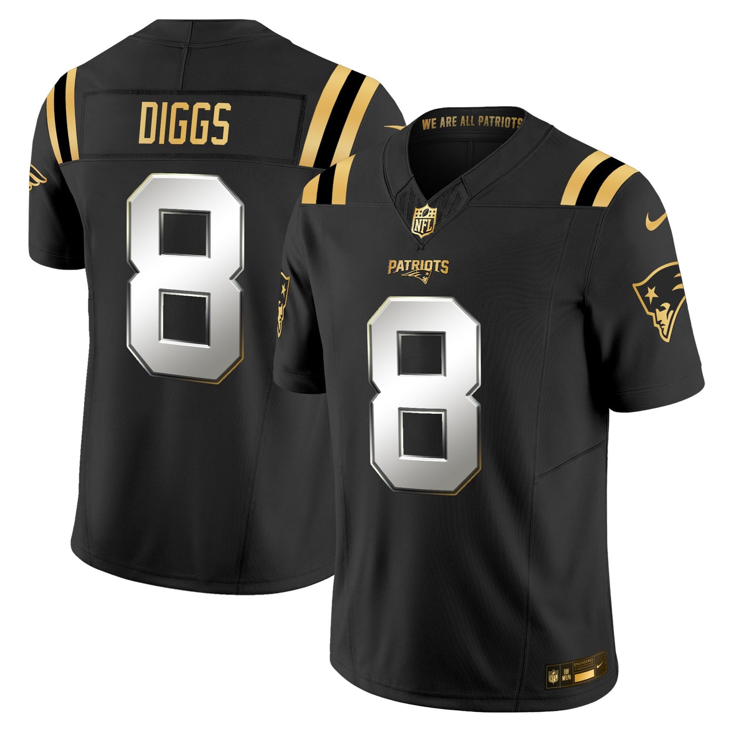 Men's New England Patriots 2025 Gold Vapor Limited Jersey - All Stitched