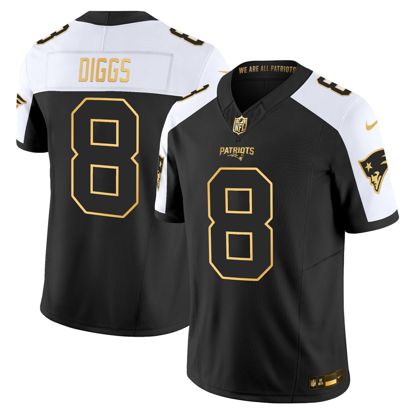 Men's New England Patriots 2025 Gold Vapor Limited Jersey - All Stitched