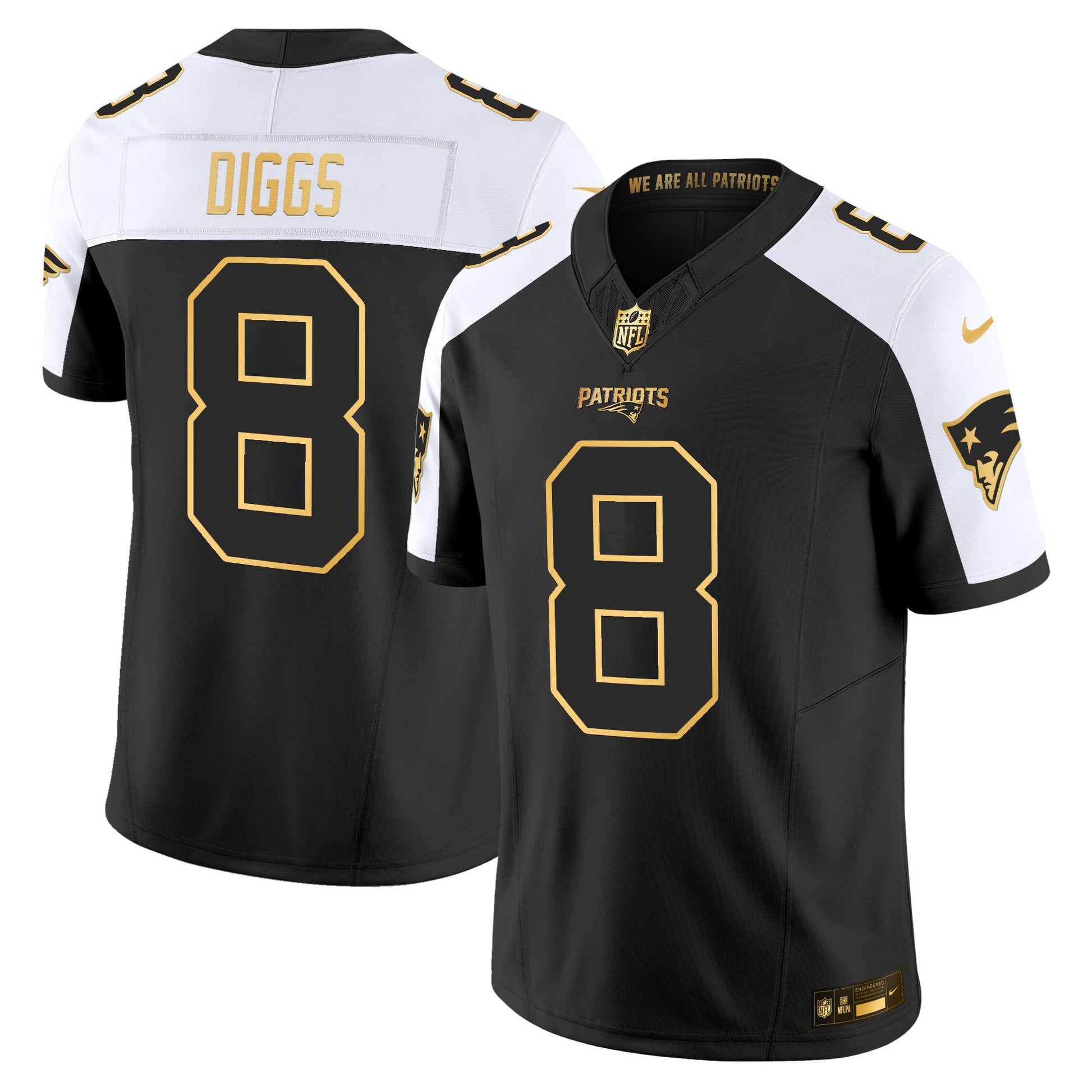 Men's New England Patriots 2025 Gold Vapor Limited Jersey - All Stitched