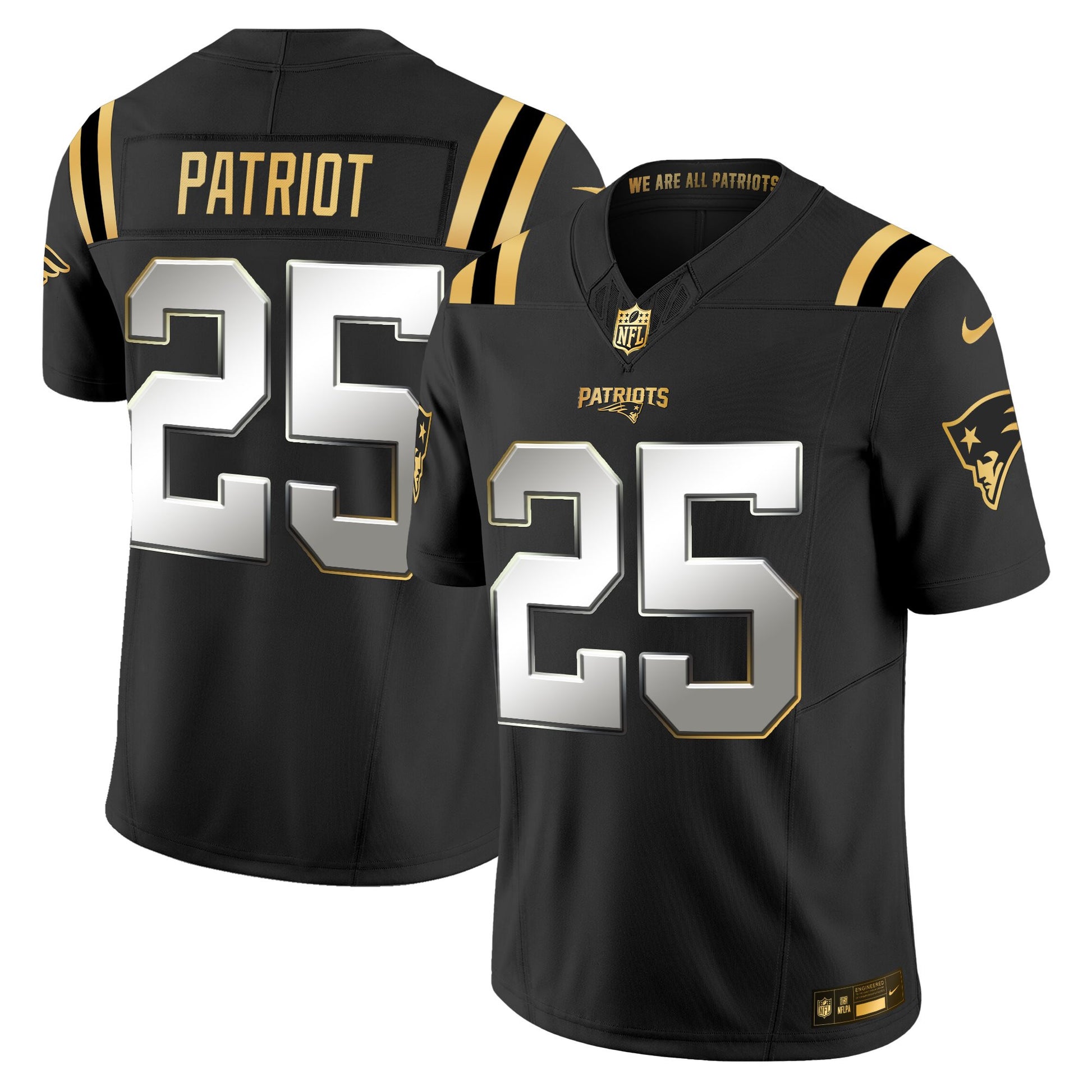 Men's New England Patriots 2025 Gold Vapor Limited Jersey - All Stitched