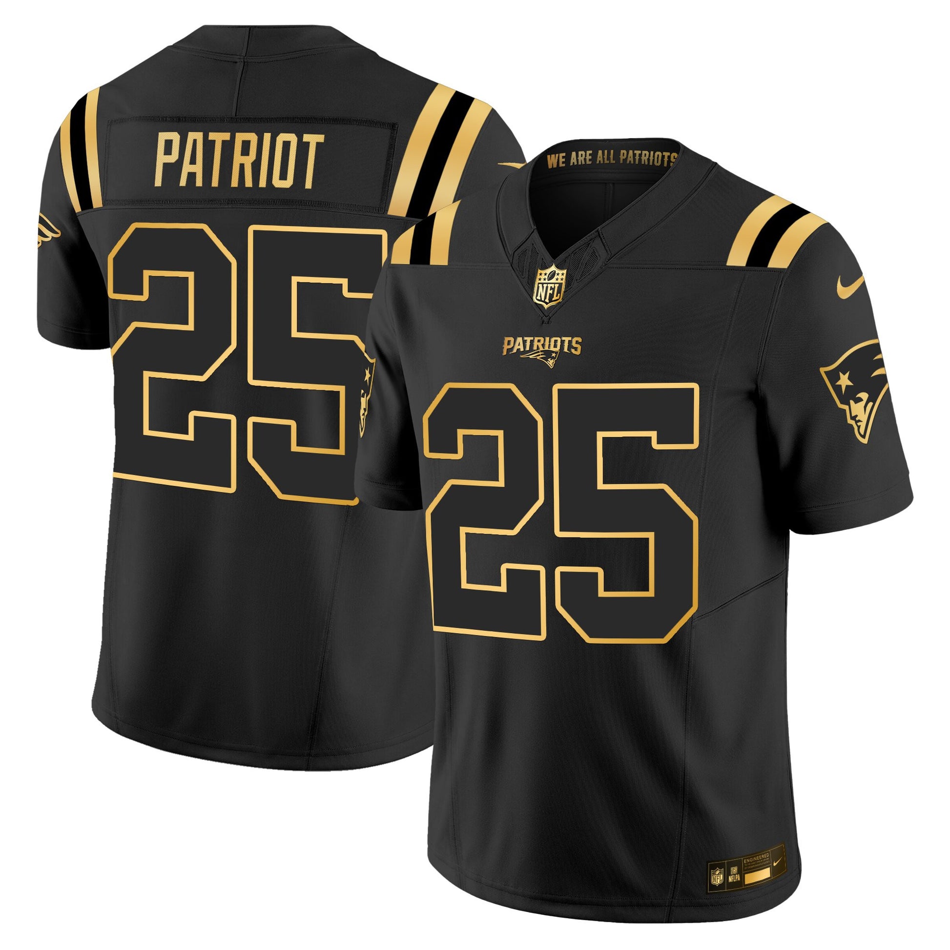 Men's New England Patriots 2025 Gold Vapor Limited Jersey - All Stitched