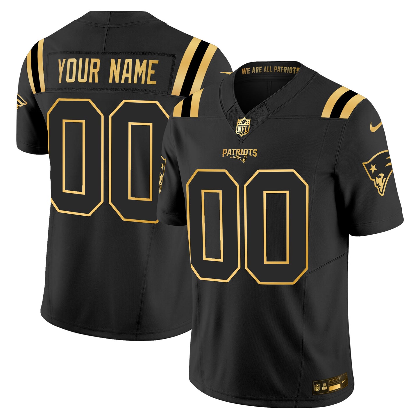 New England Patriots 2025 Gold Vapor Limited Custom Jersey - All Stitched