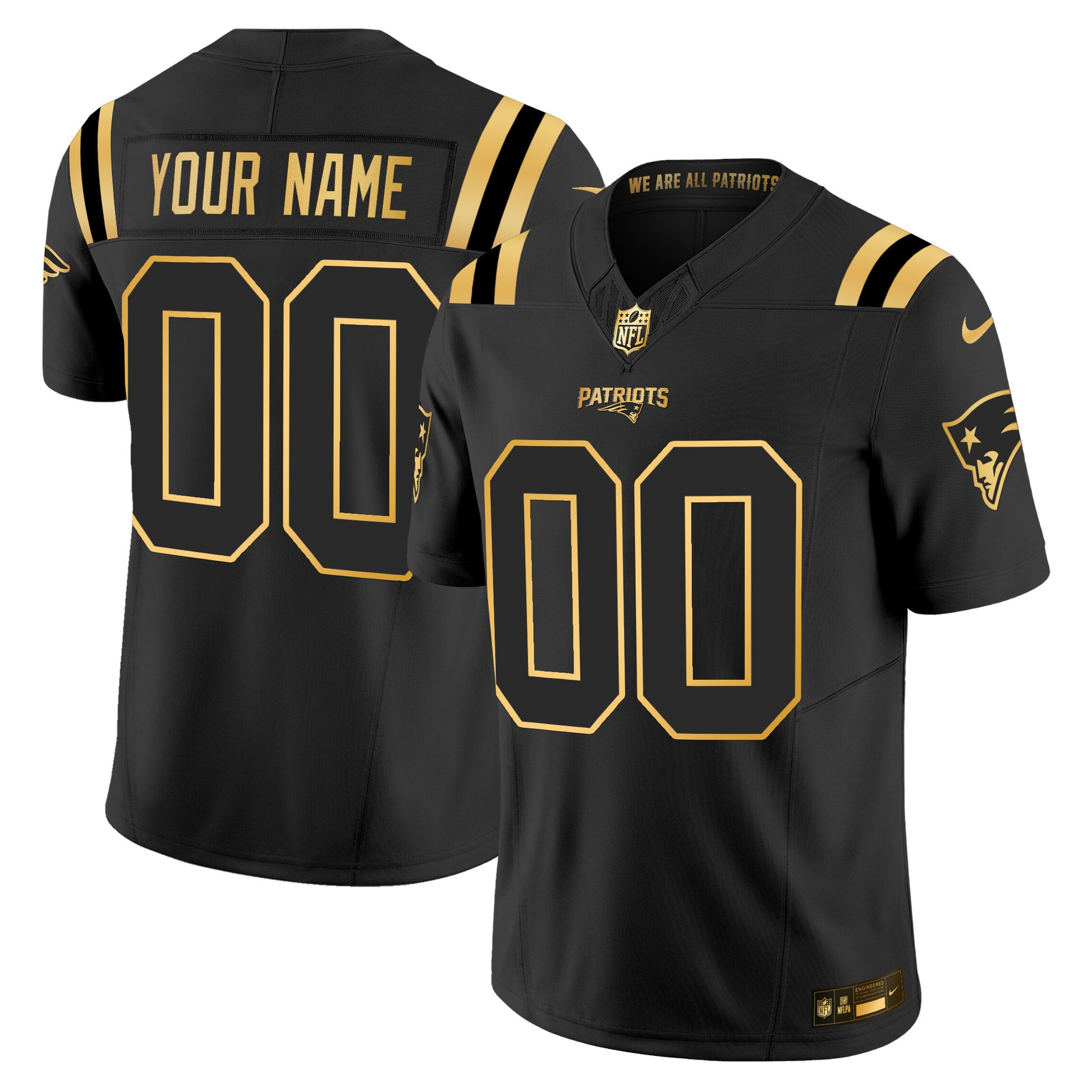 New England Patriots 2025 Gold Vapor Limited Custom Jersey - All Stitched