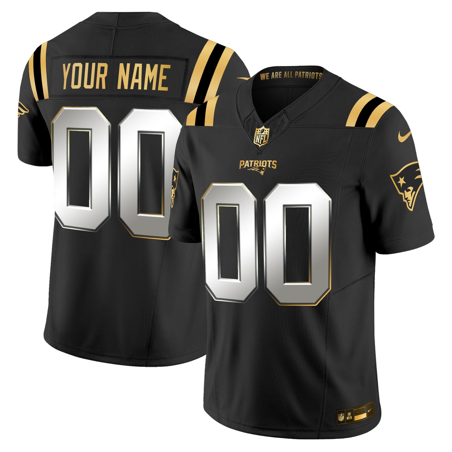 New England Patriots 2025 Gold Vapor Limited Custom Jersey - All Stitched