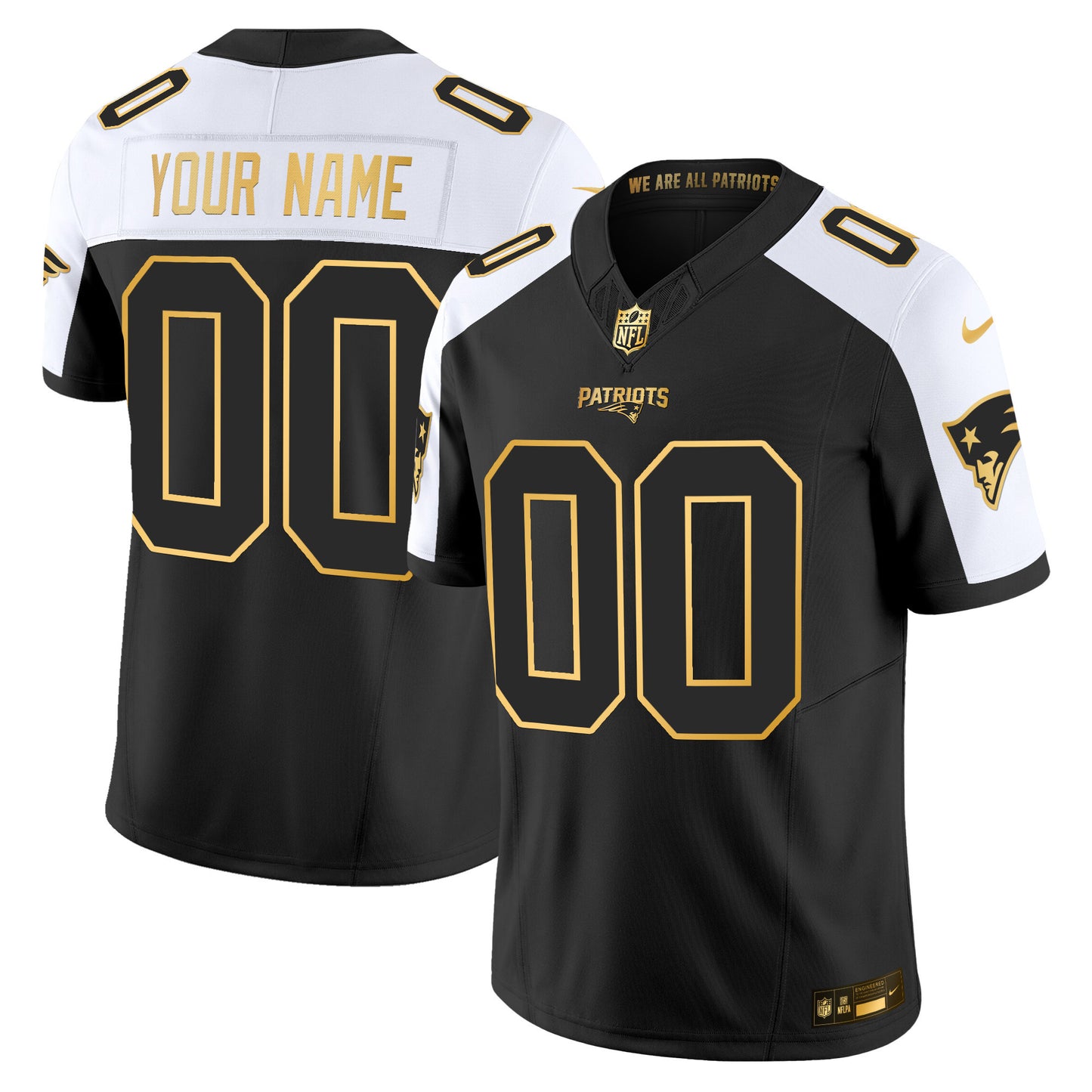 New England Patriots 2025 Gold Vapor Limited Custom Jersey - All Stitched