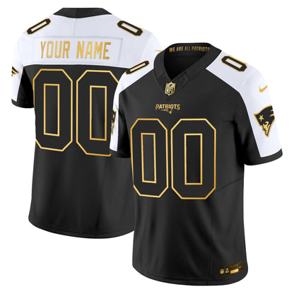 New England Patriots 2025 Gold Vapor Limited Custom Jersey - All Stitched