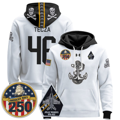 Men's Navy Midshipmen 'Jolly Rogers Edition' Pullover Hoodie - 250th Anniversary Patch - Stitched