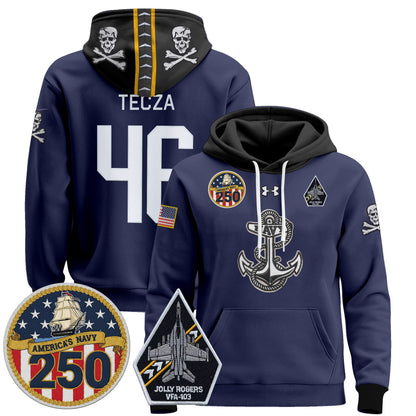 Men's Navy Midshipmen 'Jolly Rogers Edition' Pullover Hoodie - 250th Anniversary Patch - Stitched