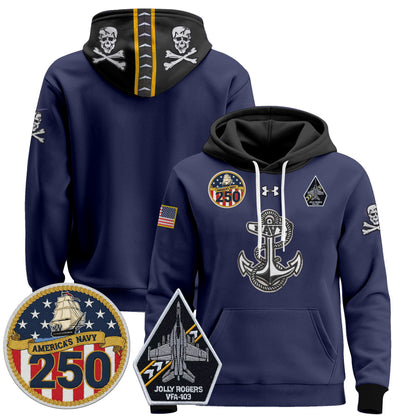 Men's Navy Midshipmen 'Jolly Rogers Edition' Pullover Hoodie - 250th Anniversary Patch - Stitched