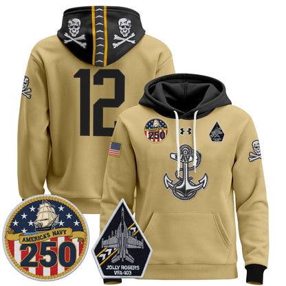 Men's Navy Midshipmen 'Jolly Rogers Edition' Pullover Hoodie - 250th Anniversary Patch - Stitched