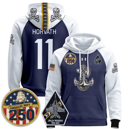 Men's Navy Midshipmen 'Jolly Rogers Edition' Pullover Hoodie - 250th Anniversary Patch - Stitched
