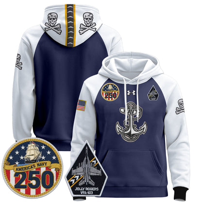Men's Navy Midshipmen 'Jolly Rogers Edition' Pullover Hoodie - 250th Anniversary Patch - Stitched