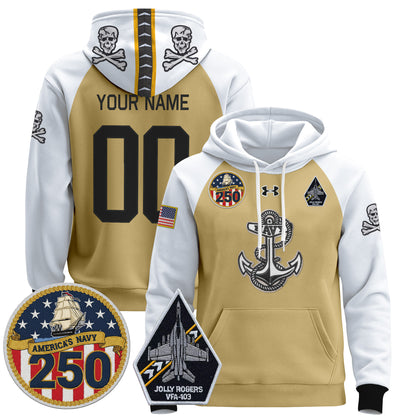Navy Midshipmen 'Jolly Rogers Edition' Custom Pullover Hoodie - 250th Anniversary Patch - Stitched