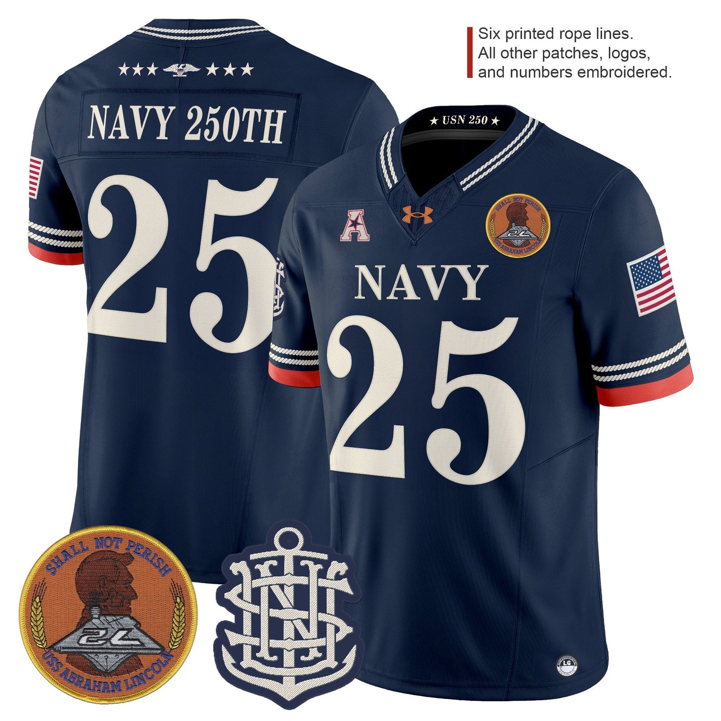 Men's Navy Midshipmen 250th Anniversary Vapor Limited Jersey - Stitched