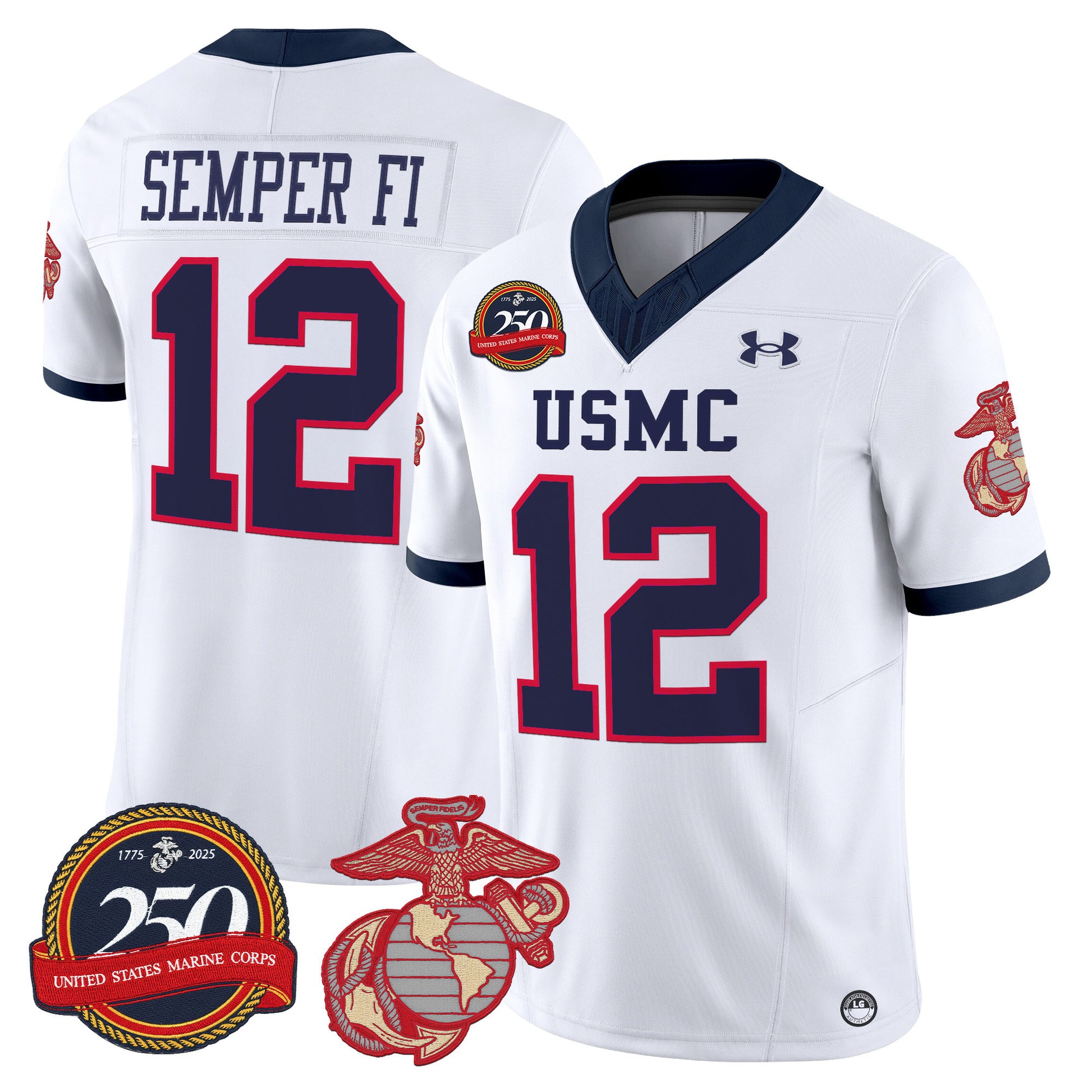 #12 Semper Fi United States Marine Corps Vapor Limited Jersey - 250th Anniversary Patch - All Stitched