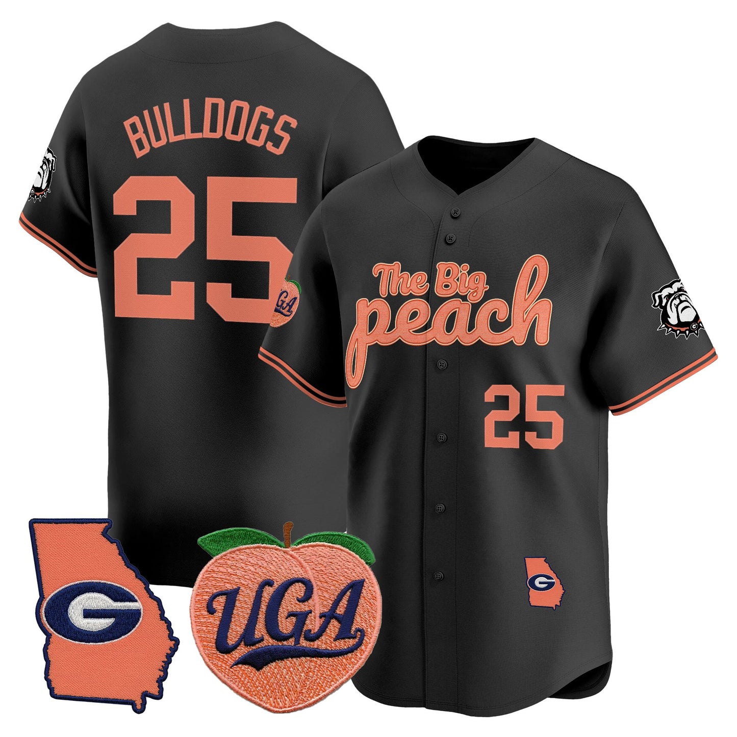 Men's Georgia Bulldogs The Big Peach Vapor Baseball Jersey - All stitched