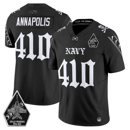 Men's Navy Midshipmen 'Jolly Rogers: Gothic Squadron Edition' Vapor Limited Jersey - All Stitched