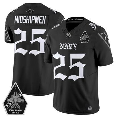 Men's Navy Midshipmen 'Jolly Rogers: Gothic Squadron Edition' Vapor Limited Jersey - All Stitched