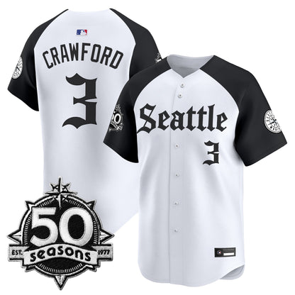 Men's Seattle Mariners 50 Seasons Patch Vapor Premier Limited Jersey - Gothic Edition - All Stitched
