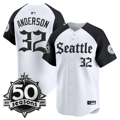Men's Seattle Mariners 50 Seasons Patch Vapor Premier Limited Jersey - Gothic Edition - All Stitched