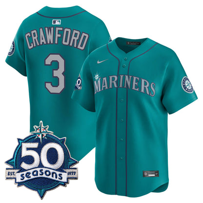Men's Seattle Mariners 50 Seasons Patch Vapor Premier Limited Jersey - All Stitched