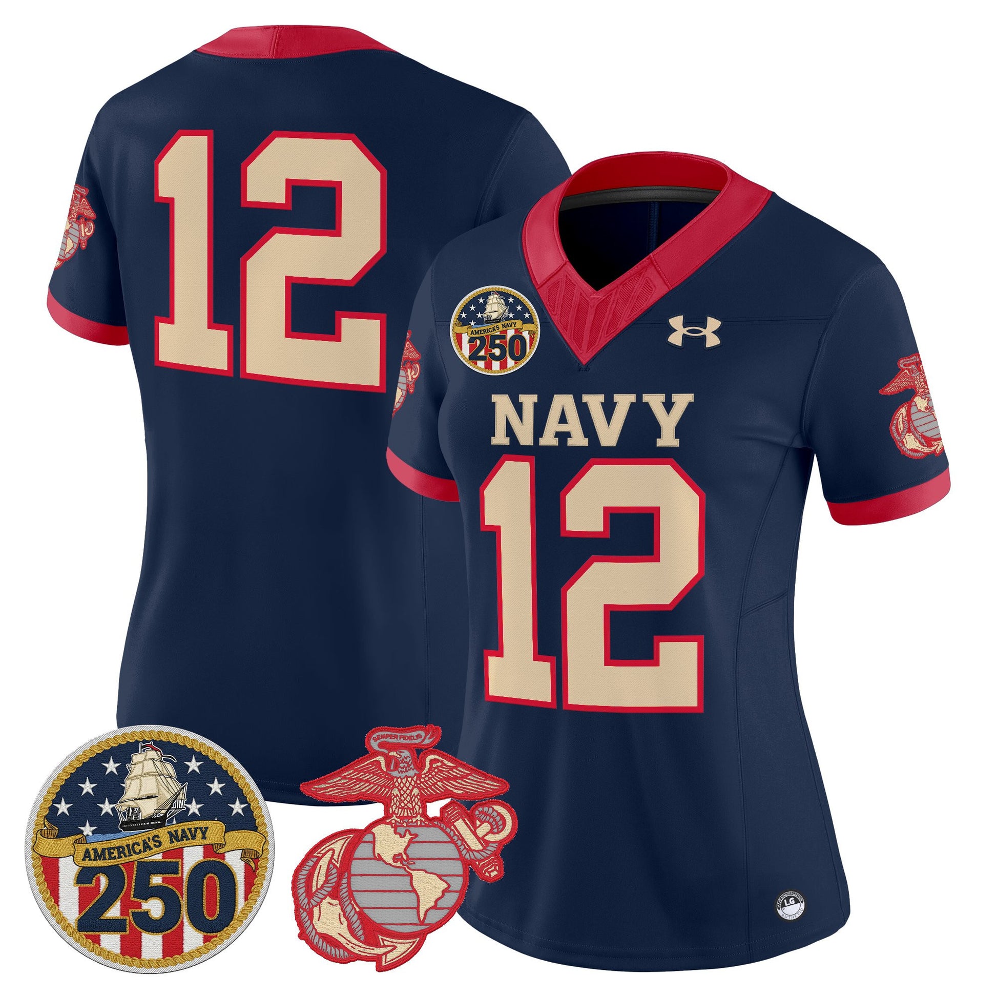 Women's Navy Midshipmen Vapor USMC Premier Jersey - 250th Anniversary Patch - All Stitched