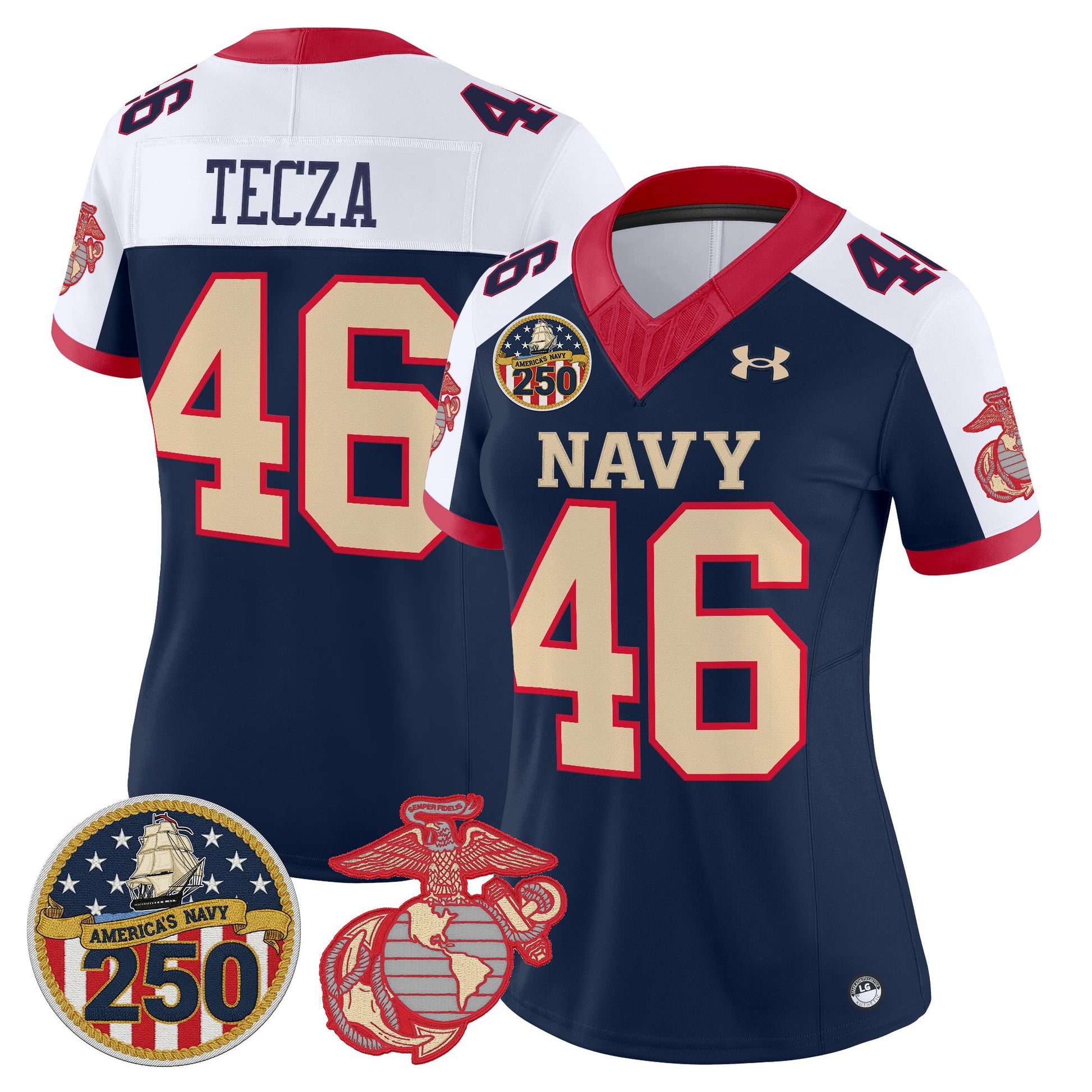 Women's Navy Midshipmen Vapor USMC Premier Jersey - 250th Anniversary Patch - All Stitched