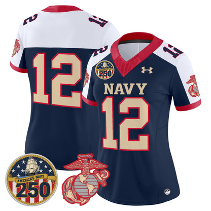 Women's Navy Midshipmen Vapor USMC Premier Jersey - 250th Anniversary Patch - All Stitched