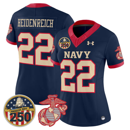 Women's Navy Midshipmen Vapor USMC Premier Jersey - 250th Anniversary Patch - All Stitched