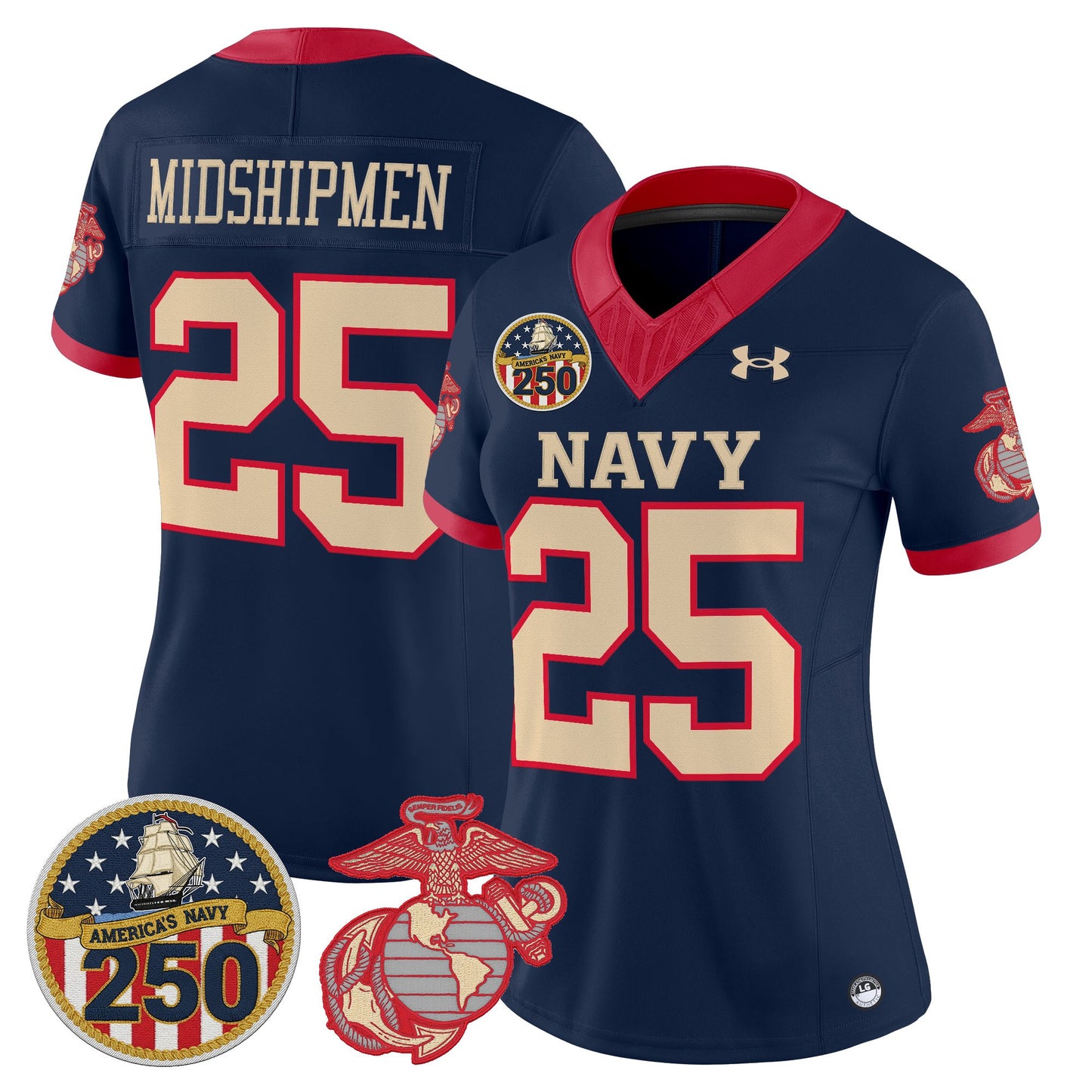 Women's Navy Midshipmen Vapor USMC Premier Jersey - 250th Anniversary Patch - All Stitched